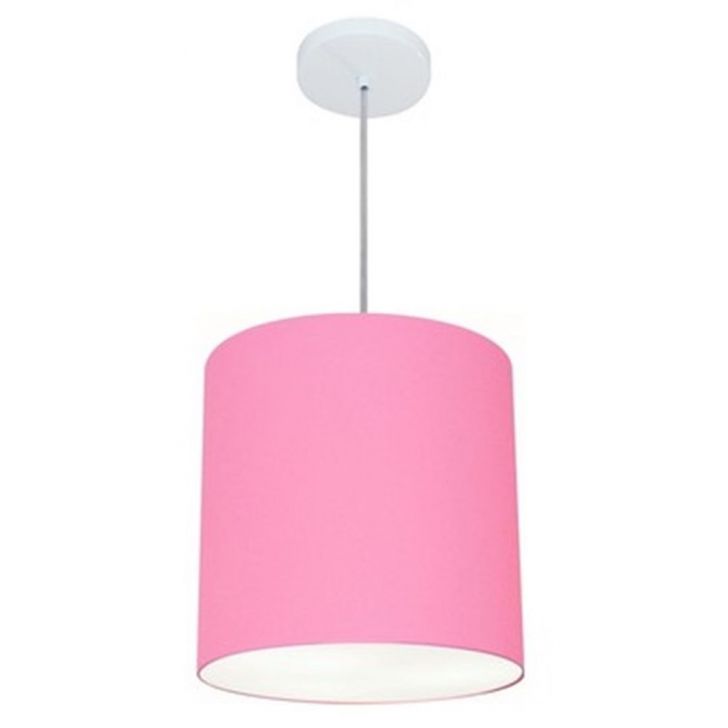 Pendente Cilíndrico Md-4036 Cúpula em Tecido 30x31cm Rosa Bebê - Bivolt