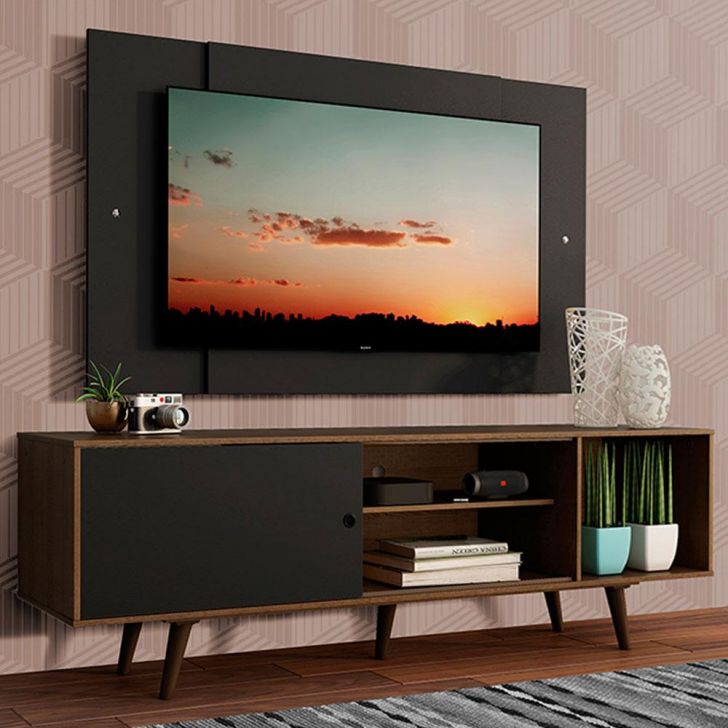 Rack Madesa Dubai com Pés e Painel para TV até 58 Polegadas - Rustic/Preto 7KD8
