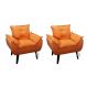 kIT 02 Poltrona Decorativa Opala Laranja Linho com fibra de silicone e pés quadrado SMF DECOR