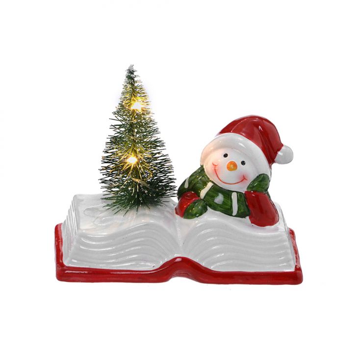 Enfeite Natalino Espressione Boneco de Neve com Livro Branco e Vermelho 11 cm