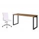 Conjunto de Mesa Miguel Marrom e Preta com Cadeira de Escritório Secretária Giratória Marilyn Branca