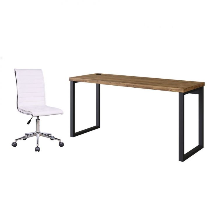 Conjunto de Mesa Miguel Marrom e Preta com Cadeira de Escritório Secretária Giratória Marilyn Branca