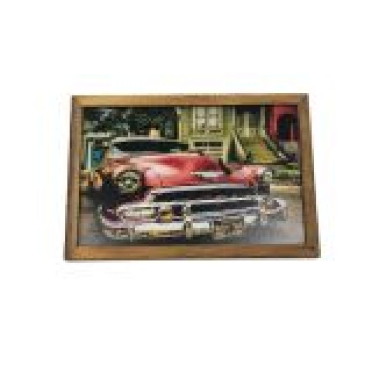 Quadro Madeira Mdf 20x30 C/ Moldura e Acab. Carro Retro Verm