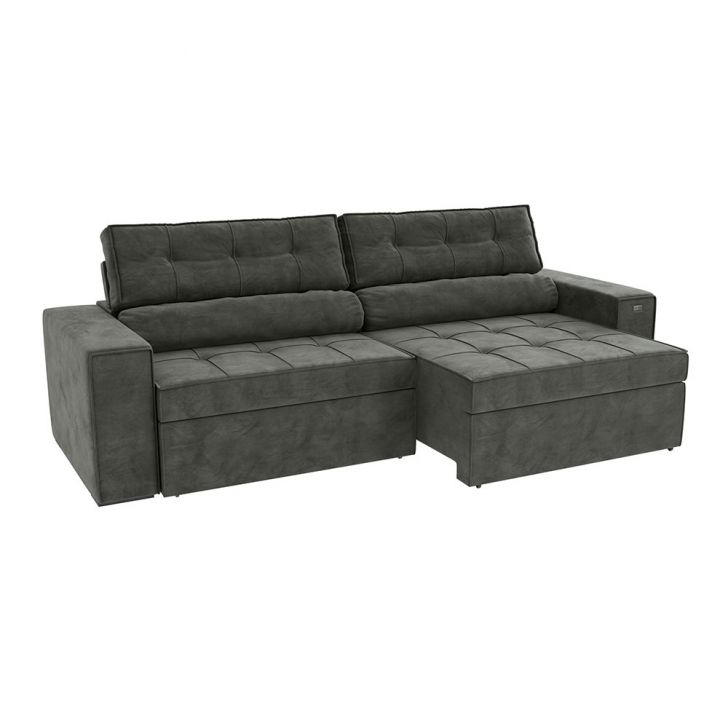 Image of Sofá 4 Lugares Retrátil E Reclinável Lanus Veludo Chumbo 270 Cm PLA-KA161UP77OOWMOB