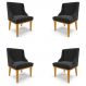 Kit 4 Cadeiras Decorativas Sala de Jantar Base Fixa de Madeira Firenze Veludo Preto/Castanho G19 - Gran Belo