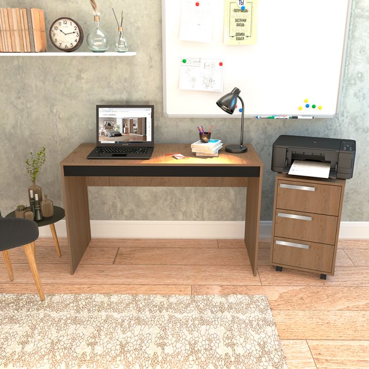 Conjunto de Mesa para Notebook Hype com Gaveteiro Cruze 3 GV Mel e Preto