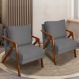 Kit 2 Poltronas Decorativas Confortáveis Para Sala Shine Suede Cinza Pé Castanho - Clique E Decore