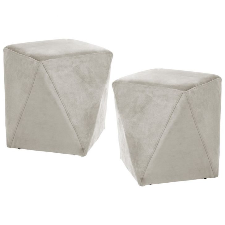 Kit 2 Puffs Decorativos Ametista B-309 Veludo Bege Claro - Domi