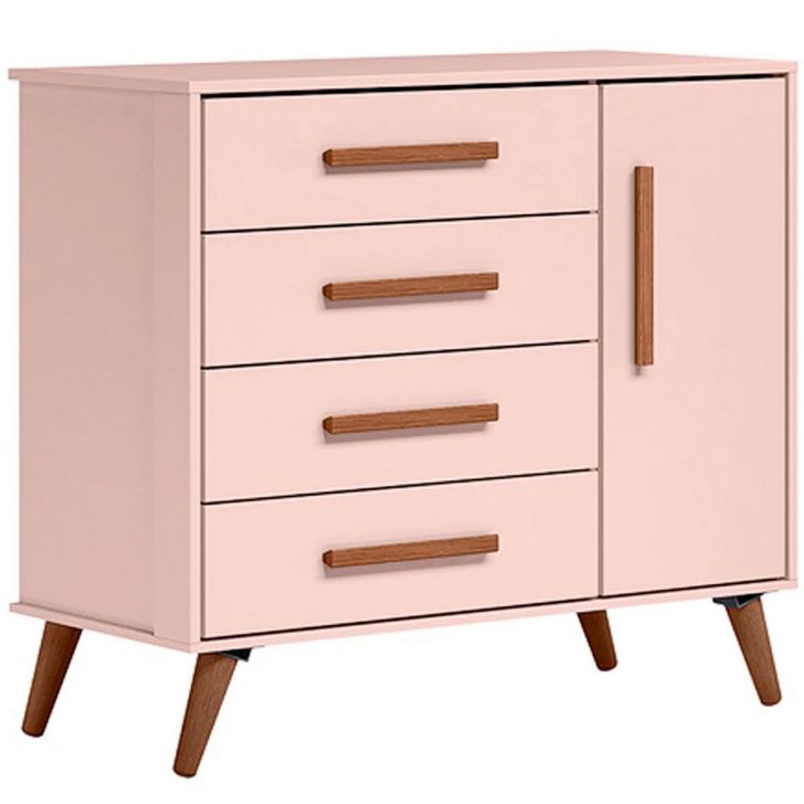 Cômoda Sapateira Infantil 1 Porta 4 Gavetas Magia Rosa