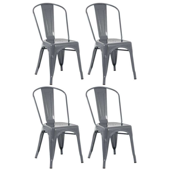 Conjunto - 4 x cadeiras Iron Tolix - Industrial - Aço - Vintage - Cinza escuro