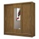 Guarda Roupa Roupeiro Dubai 3 Portas de Correr com Espelho Central 3 Gavetas Carioca Cinamomo