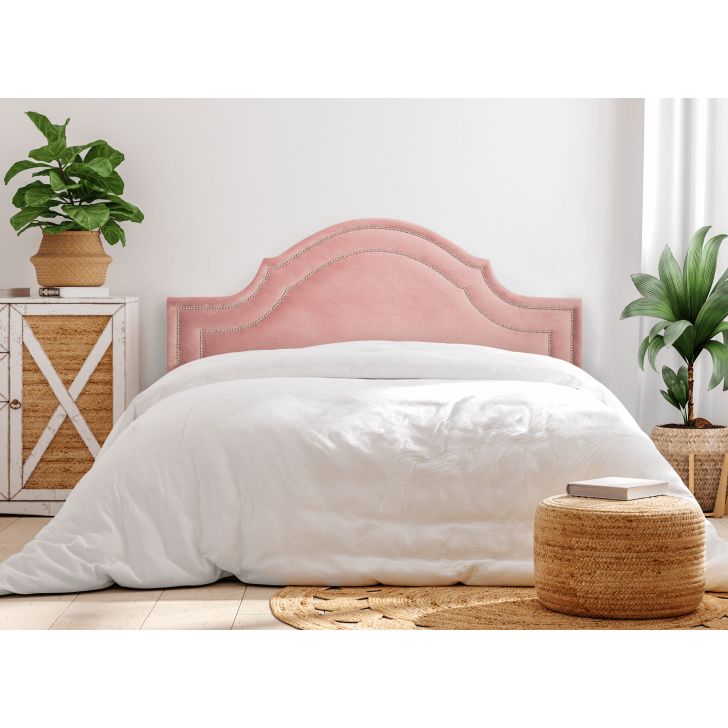 Cabeceira Queen Para Cama Box Provençal Dupla 160x60 Veludo Rosê - Tachas Prata