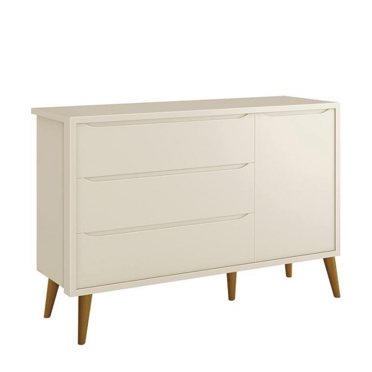 Cômoda Infantil 1 Porta e 3 Gavetas Theo Retrô Areia Fosco com Pés Amadeirado - Reller Móveis