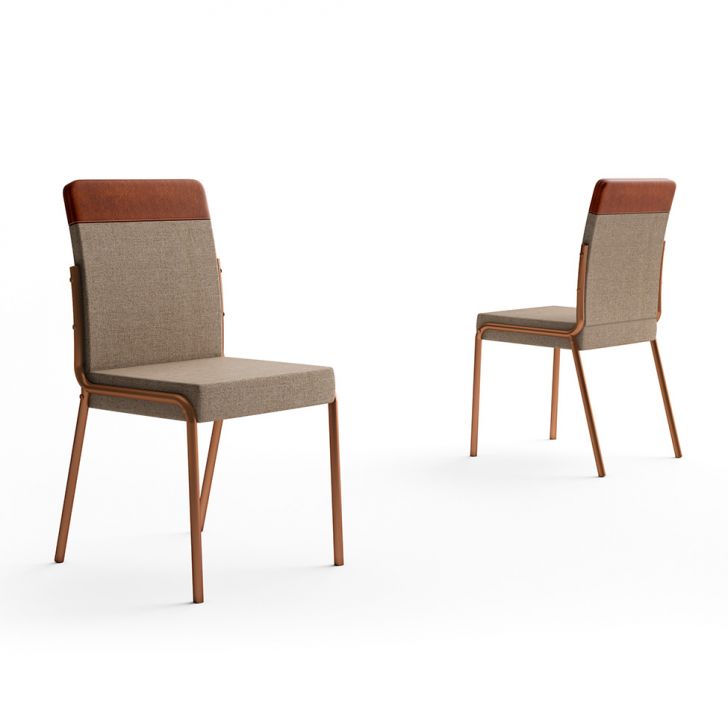 Conjunto com 2 Cadeiras Madalena Linho Areia e Caramelo