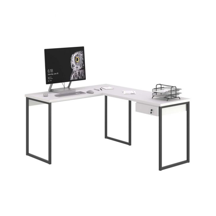 Escrivaninha em L 1 Gavetas Folix Branco
