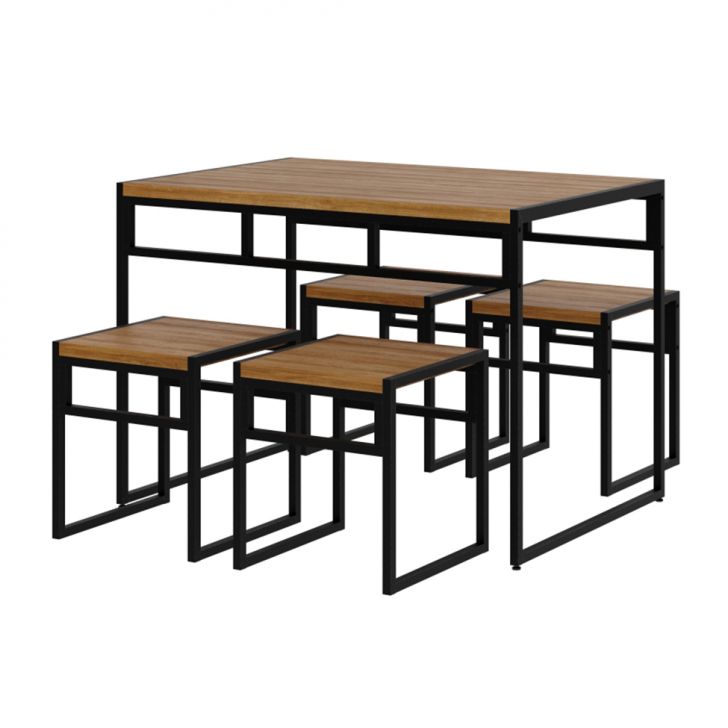 Conjunto De Mesa De Jantar Com 4 Bancos | Banquetas Wooden Mel E Preto
