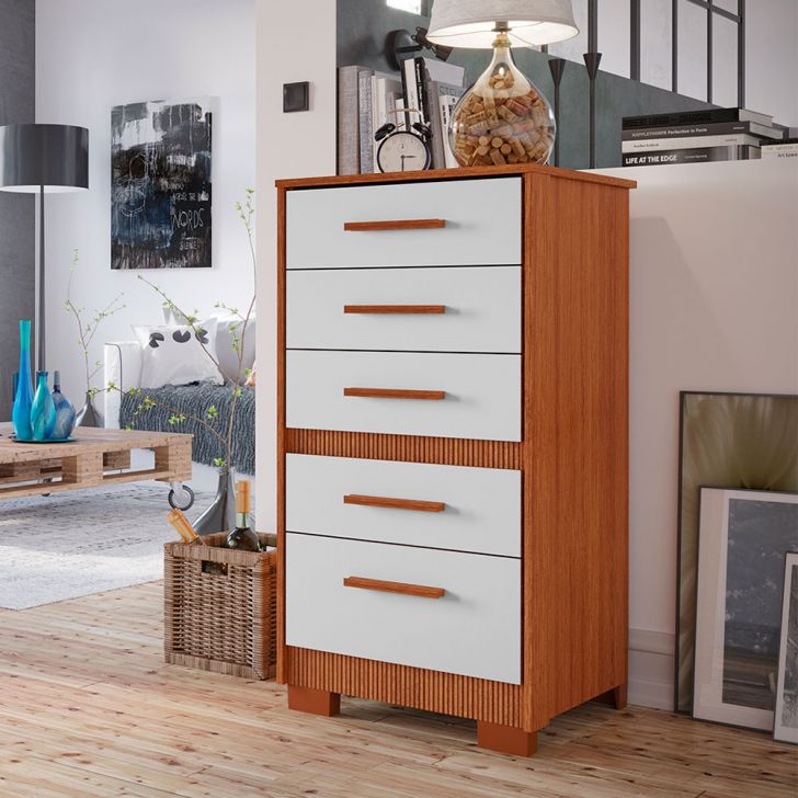 Cômoda Primacy 5 Gavetas Freijó Wood e Off White