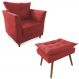 Combo Poltrona Decorativa Isis Mais Puff Opalla Suede Vermelho - DS Estofados