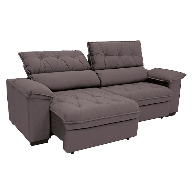 Sofá 3 Lugares Retrátil E Reclinável Piemont Suede Bege 230 Cm