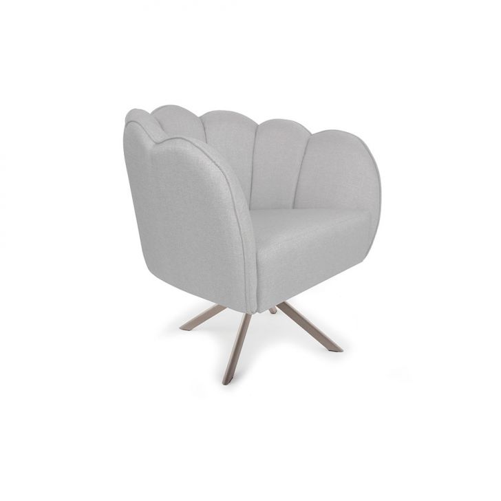 Poltrona Ariel Giratória Linho Creme E Champagne