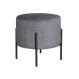 Puff Banqueta Redondo Decorativo Carol Braço De Ferro Preto - Suede Cinza