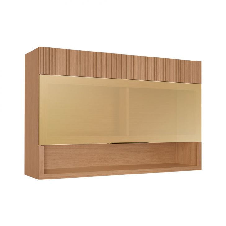 Armário Aéreo Realeza Premium com Vidro Reflecta 1 Porta Carvalho