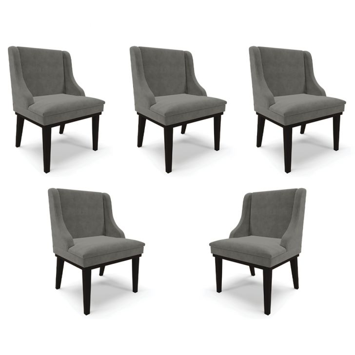 Kit 5 Cadeiras Decorativas Sala de Jantar Base Fixa de Madeira Firenze Suede Grafite/Preto G19 - Gran Belo