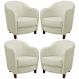 Kit 4 Poltronas Decorativas Sala de Estar Pés Madeira Kairós Couro Off White G03 - Gran Belo