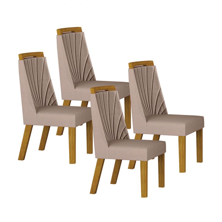 Conjunto com 4 Cadeiras Liz Carmuça Bege e Freijó