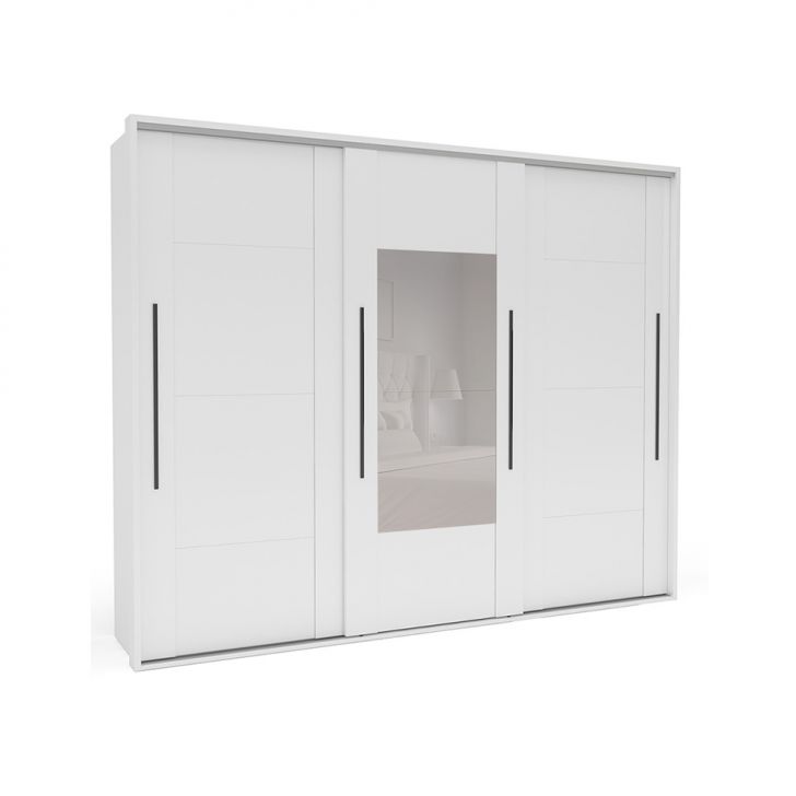 Image of Guarda-roupa Casal Com Espelho Sevilha Flex 3 Portas 4 Gavetas Branco PLA-MO895CL77OGCMOB