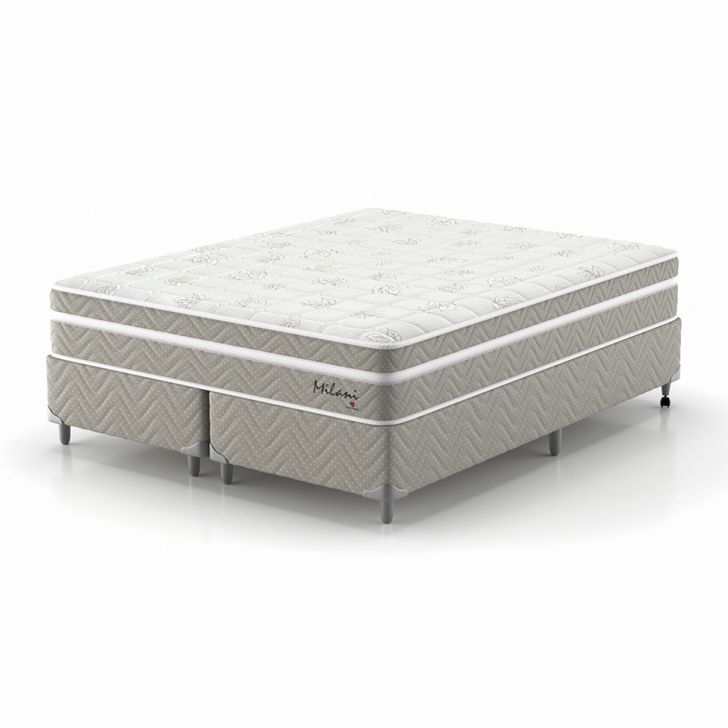 Cama Box Queen Com Colchão Milani Mola Verticoil Bege