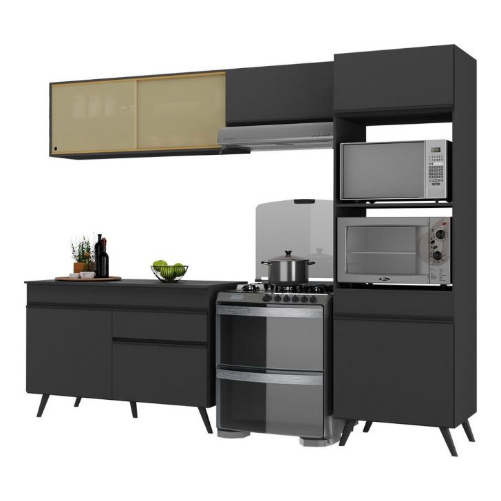 Armário de Cozinha Compacta 252cm Veneza Multimóveis V3692 Preto