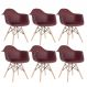 Kit 6 cadeiras Charles Eames Eiffel DAW com braços e pés de madeira clara Marrom
