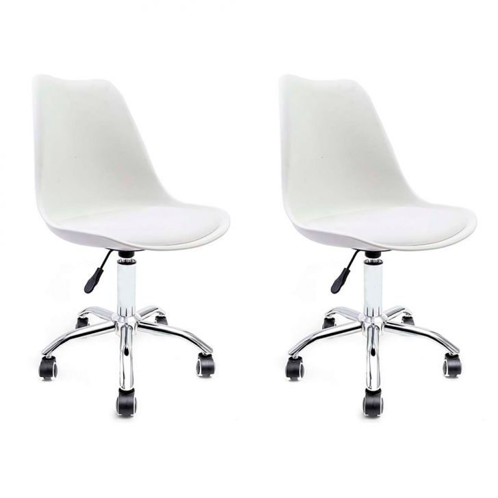 Conjunto com 2 Cadeiras de Escritório Secretária Saar Cromado e Branco