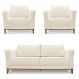 Kit 2 Poltronas e Sofá Living 2 Lugares 1,70m Vega Linho Natural Pés Castanho - Pallazio