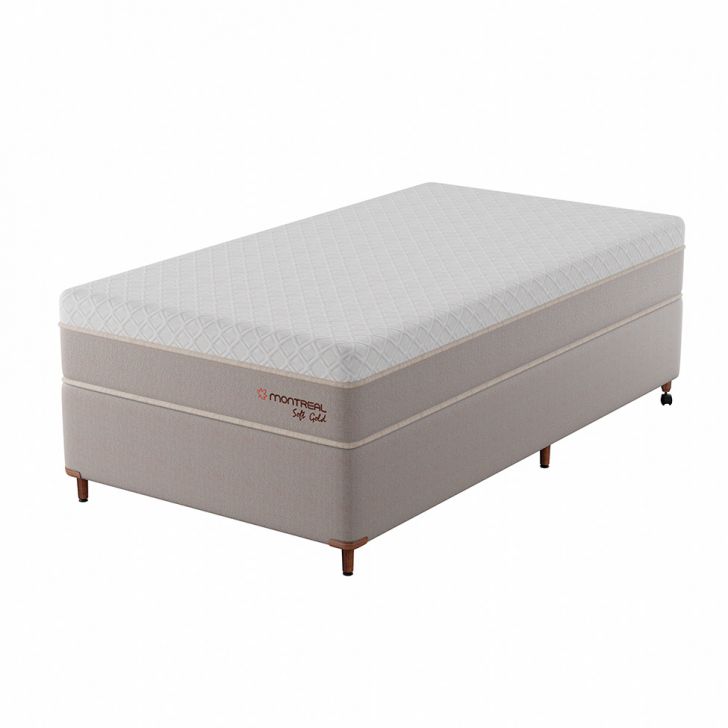 Cama Box Com Colchão Solteirão Soft Gold Molas Ensacadas (28x108x198) Bege