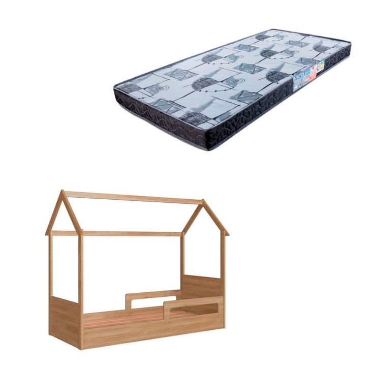 Cama Infantil Montessoriana Miney Aveiro com Colchão Solteiro D20 Preto e Cinza