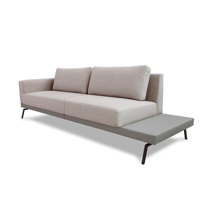 Sofá 4 Lugares Matteo Com Mesa De Apoio Direita Linho Bege 260 Cm