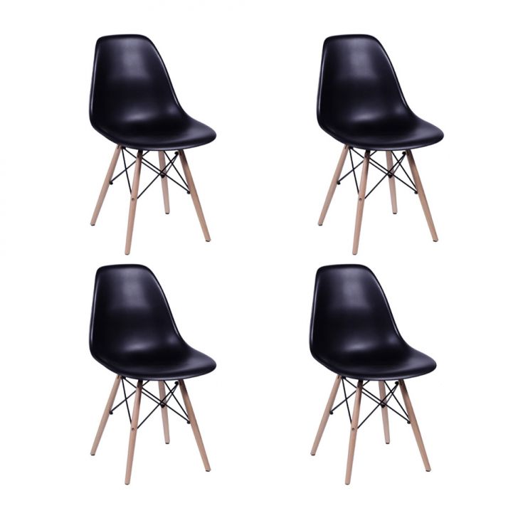 Conjunto com 4 Cadeiras DKR Eames Preto e Madeira
