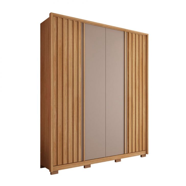 Image of Guarda-roupa Solteiro New Apollo Ripado 4 Portas 3 Gavetas Buriti E Fendi PLA-MO895CL67JIUMOB