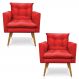 Kit 2 Poltronas Olivia Suede Vermelho Pés Palito Castanho - Pallazio
