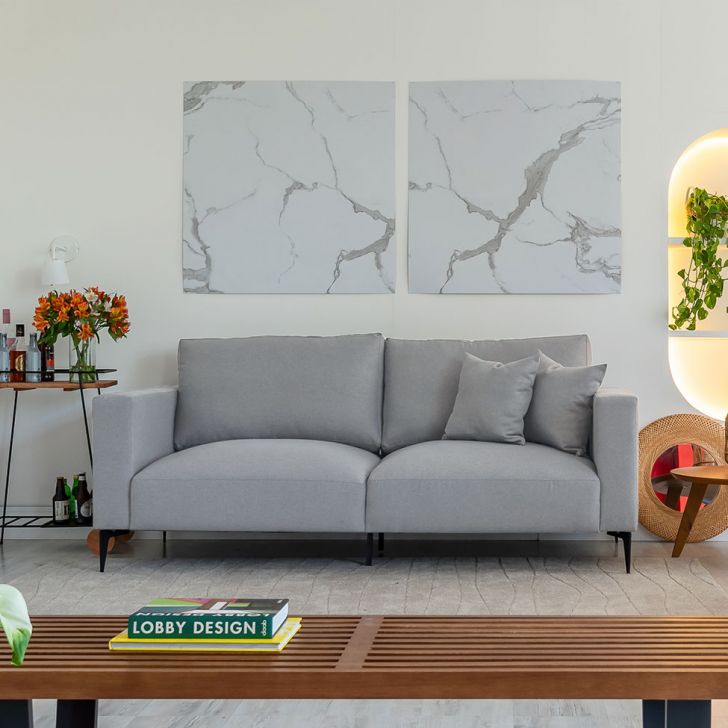 Sofá Unne 2 Lugares Com Molas Ensacadas Linho Cinza 170 Cm