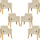 Kit 6 Poltronas Decorativas Confortáveis Para Sala Nina Suede Bege Pé Castanho - Clique E Decore