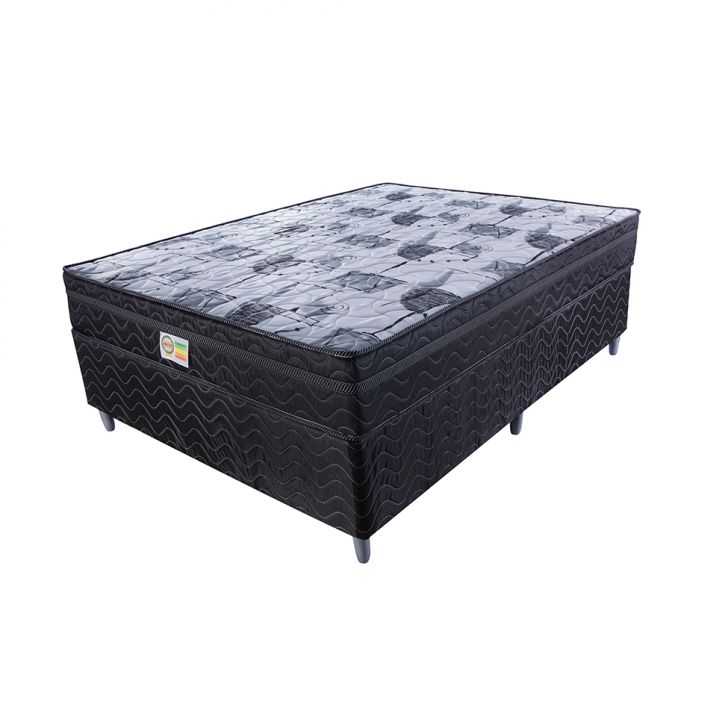 Cama Box Casal Imperial Com Colchão Mola Verticoil (138x188) Preta E Cinza