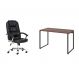 Conjunto de Mesa Kuadra Nogal 120 cm com Cadeira de Escritório Presidente Giratória com Relax Finland Preta