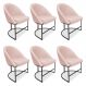 Kit 06 Cadeiras Poltrona de Jantar Bela Suede Rosa Bebê Base Metálica Industrial Preto - Pallazio