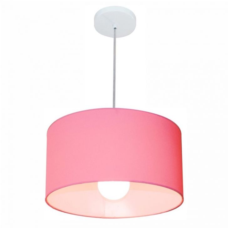 Pendente Cilíndrico Md-4031 Cúpula em Tecido 40x21cm Rosa Bebê - Bivolt