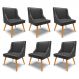 Kit 6 Cadeiras Decorativas Sala de Jantar Pés Palito de Madeira Firenze PU Preto Fosco/Natural G19 - Gran Belo