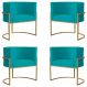 Kit 4 Poltronas Decorativa Sala de Estar Luana Base Gold Suede Azul Turquesa - Montanaris Decor