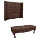 Conjunto de Cabeceira Casal com Recamier Vicenza Veludo Marrom